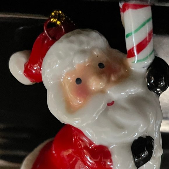Santa  standing on world with candy cane hinged ceramic ornament - Picture 3 of 6